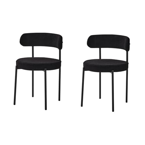 JZGORC 2er Set Esszimmerstuhl, Teddy-Samt-Polsterstuhl, Geeignet für Esszimmer, Wohnzimmer, Schlafzimmer, Konferenzraum – Schwarz von JZGORC