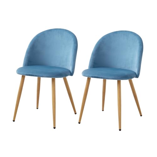 JZGORC 2er Set Esszimmerstuhl, Weicher Samt-Esszimmerstuhl, Küchenstuhl mit Metallbeinen, Moderner Esszimmerstuhl mit Verstellbarem Schutzpolster – Blau von JZGORC