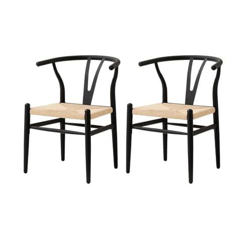 JZGORC 2er-Set Moderner Gewebter Esszimmerstuhl, Hochdichtes Rattankissen, Y-förmige Rückenlehne, Schwarze Metallbeine, Geeignet für Esszimmer, Wohnzimmer und Küche - Schwarz von JZGORC