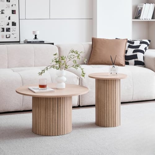 JZGORC 2er-Set Moderner Runder Couchtisch, Römische Säulenbasis, Runder Sofa-Beistelltisch im Landhausstil, Geeignet für Wohnzimmer, Büro – Hellbraun JZGORC 2er-Set Moderner Runder Couchtisch, Römische Säulenbasis, Runder Sofa-Beistelltisch im Landhausstil, Geeignet für Wohnzimmer, Büro – Hellbraun von JZGORC
