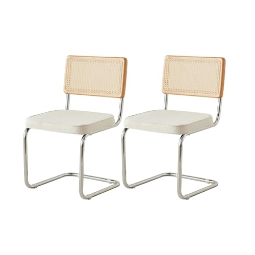 JZGORC 2er Set Modernes Esszimmerstuhl, Gepolsterter Küchenstuhl aus Körnigem Plüsch, Freitragender Esszimmerstuhl mit Rückenlehne aus Netzrattangewebe – Weiß JZGORC 2er Set Modernes Esszimmerstuhl, Gepolsterter Küchenstuhl aus Körnigem Plüsch, Freitragender Esszimmerstuhl mit Rückenlehne aus Netzrattangewebe – Weiß von JZGORC