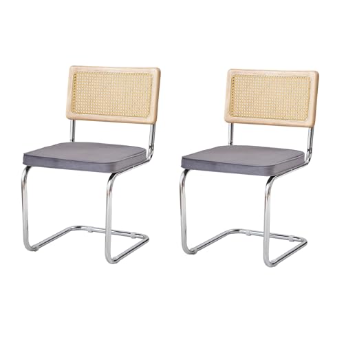 JZGORC 2er Set Modernes Esszimmerstuhl, mit Niederländischem Samt Gepolsterter Küchenstuhl, Freitragender Esszimmerstuhl mit Rückenlehne aus Netzrattangewebe – Grau JZGORC 2er Set Modernes Esszimmerstuhl, mit Niederländischem Samt Gepolsterter Küchenstuhl, Freitragender Esszimmerstuhl mit Rückenlehne aus Netzrattangewebe – Grau von JZGORC