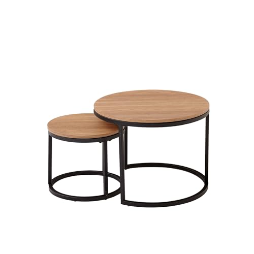 JZGORC 2er Set Zweiteiliges Couchtisch, Stapelbarer runder Beistelltisch für Wohnzimmer, Lackierte Metallbeine, Geeignet für Wohnzimmer, Café, Schlafzimmer (60 * 45 cm und 40 * 35 cm) – Dunkelbraun von JZGORC
