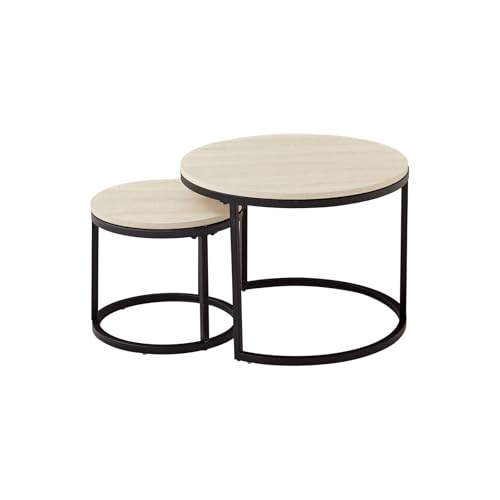 JZGORC 2er Set Zweiteiliges Couchtisch, Stapelbarer runder Beistelltisch für Wohnzimmer, Lackierte Metallbeine, Geeignet für Wohnzimmer, Café, Schlafzimmer – Weiß von JZGORC