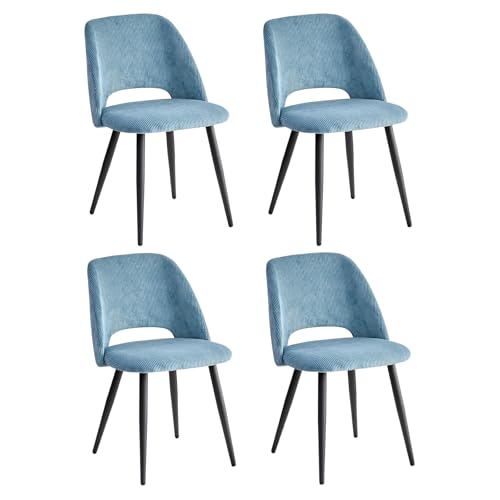 JZGORC 4er-Set Esszimmerstuhl, Küchenstuhl mit Cordstreifen, Gepolsterter Stuhl mit Hohlrückendesign, Geeignet für Esszimmer, Wohnzimmer, Küche, Schlafzimmer – Blau von JZGORC
