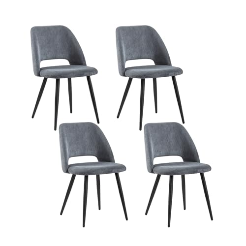 JZGORC 4er-Set Esszimmerstuhl, Küchenstuhl mit Cordstreifen, Gepolsterter Stuhl mit Hohlrückendesign, Geeignet für Esszimmer, Wohnzimmer, Küche, Schlafzimmer – Grau von JZGORC
