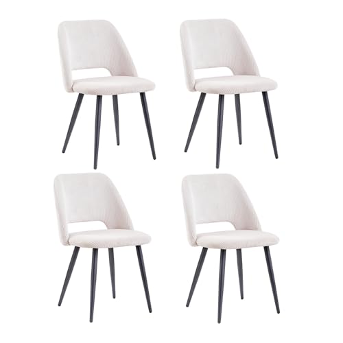 JZGORC 4er-Set Esszimmerstuhl, Küchenstuhl mit Cordstreifen, Gepolsterter Stuhl mit Hohlrückendesign, geeignet für Esszimmer, Wohnzimmer, Küche, Schlafzimmer – Beige von JZGORC