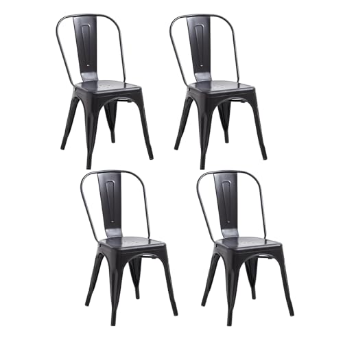 JZGORC 4er Set Esszimmerstuhl im Retro-Industriestil, Metalloptik, Stapelbares Design, Stühle für Restaurants, Bistros, Cafés, Gartenhochzeiten – Schwarz von JZGORC
