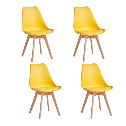 JZGORC 4er Set Modernes Esszimmerstühle, Küchenstühle mit Polsterung und Buchenbeinen für Schlafzimmer, Wohnzimmer, Esszimmer, Küche – Gelb von JZGORC