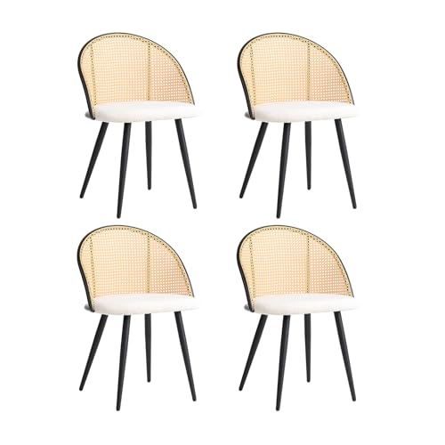 JZGORC 4er Set Modernes Esszimmerstuhl, Rattan-Geflecht-Rückenlehne, Körniger Plüschsitz, Schwarzer Metallrahmen, Kann als Küchenstuhl, Wohnzimmerstuhl Verwendet Werden - 3# von JZGORC