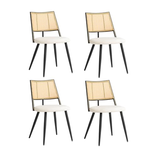 JZGORC 4er Set Modernes Esszimmerstuhl, Rattan-Geflecht-Rückenlehne, Körniger Plüschsitz, Schwarzer Metallrahmen, Kann als Küchenstuhl, Wohnzimmerstuhl Verwendet Werden - 2# von JZGORC