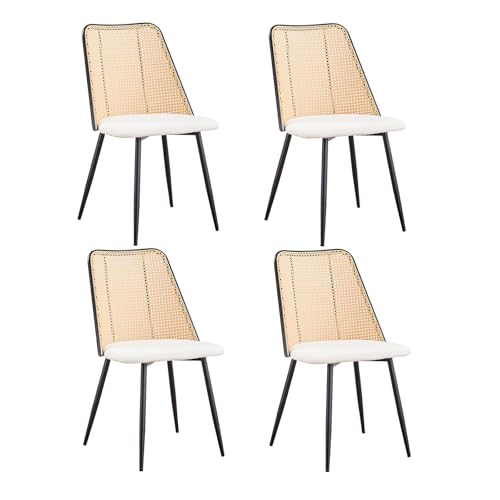 JZGORC 4er Set Modernes Esszimmerstuhl, Rattan-Geflecht-Rückenlehne, Körniger Plüschsitz, Schwarzer Metallrahmen, Kann als Küchenstuhl, Wohnzimmerstuhl Verwendet Werden von JZGORC