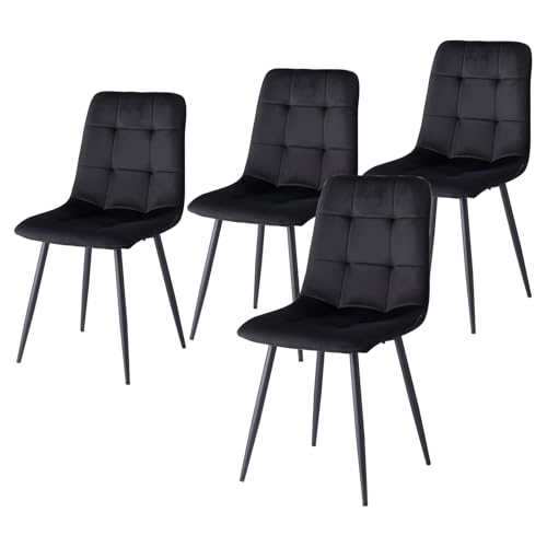 JZGORC 4er-Set Nordischer Esszimmerstuhl, Niederländischer Küchenstuhl aus Samt, Schwarze Metallbeine, Sitzfläche und Rückenlehne aus Hochdichtem Schwamm, Geeignet für Wohnzimmer, Küche – Schwarz JZGORC 4er-Set Nordischer Esszimmerstuhl, Niederländischer Küchenstuhl aus Samt, Schwarze Metallbeine, Sitzfläche und Rückenlehne aus Hochdichtem Schwamm, Geeignet für Wohnzimmer, Küche – Schwarz von JZGORC