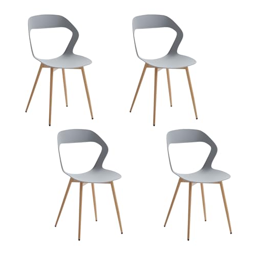 JZGORC 4er Set Nordisches Esszimmerstuhlt, Küchenstuhl, Mit Metallbeinen, Großes Hohlrücken-Design, Geeignet für Wohnzimmer, Esszimmer, Freizeitzimmer – Grau + Holz von JZGORC