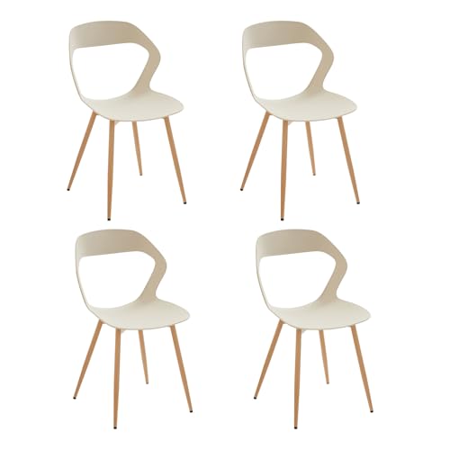 JZGORC 4er Set Nordisches Esszimmerstuhlt, Küchenstuhl, Mit Metallbeinen, Großes Hohlrücken-Design, Geeignet für Wohnzimmer, Esszimmer, Freizeitzimmer – Khaki + Holz von JZGORC