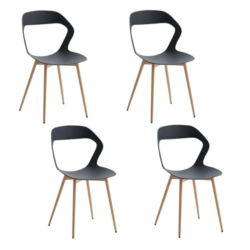 JZGORC 4er Set Nordisches Esszimmerstuhlt, Küchenstuhl, Mit Metallbeinen, Großes Hohlrücken-Design, Geeignet für Wohnzimmer, Esszimmer, Freizeitzimmer – Schwarz + Holz von JZGORC