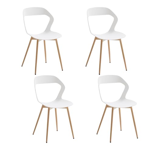 JZGORC 4er Set Nordisches Esszimmerstuhlt, Küchenstuhl, Mit Metallbeinen, Großes Hohlrücken-Design, Geeignet für Wohnzimmer, Esszimmer, Freizeitzimmer – Weiß + Holz von JZGORC