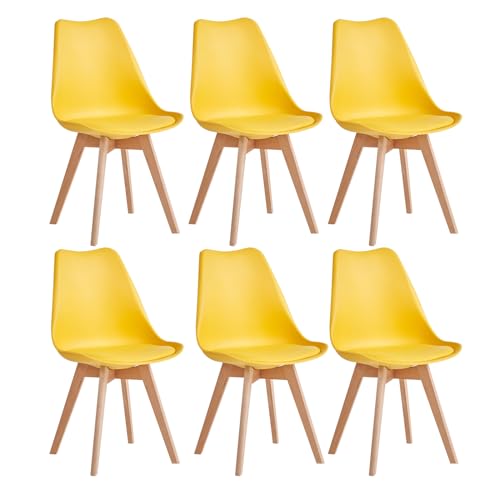 JZGORC 6er Set Modernes Esszimmerstühle, Küchenstühle mit Polsterung und Buchenbeinen für Schlafzimmer, Wohnzimmer, Esszimmer, Küche – Gelb von JZGORC