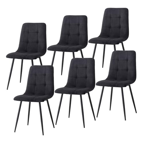 JZGORC 6er-Set Nordischer Esszimmerstuhl, Niederländischer Küchenstuhl aus Cord, Schwarze Metallbeine, Sitzfläche und Rückenlehne aus Hochdichtem Schwamm, Geeignet für Wohnzimmer, Küche – Schwarz JZGORC 6er-Set Nordischer Esszimmerstuhl, Niederländischer Küchenstuhl aus Cord, Schwarze Metallbeine, Sitzfläche und Rückenlehne aus Hochdichtem Schwamm, Geeignet für Wohnzimmer, Küche – Schwarz von JZGORC