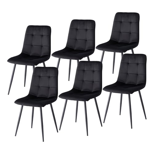 JZGORC 6er-Set Nordischer Esszimmerstuhl, Niederländischer Küchenstuhl aus Samt, Schwarze Metallbeine, Sitzfläche und Rückenlehne aus Hochdichtem Schwamm, Geeignet für Wohnzimmer, Küche – Schwarz von JZGORC