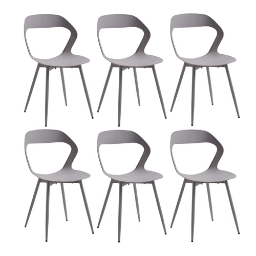 JZGORC 6er Set Nordisches Esszimmerstuhl, Küchenstuhl, Mit Metallbeinen, Großes Hohlrücken-Design, Geeignet für Wohnzimmer, Esszimmer, Freizeitzimmer – Grau + Grau von JZGORC