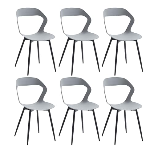 JZGORC 6er Set Nordisches Esszimmerstuhl, Küchenstuhl, Mit Metallbeinen, Großes Hohlrücken-Design, Geeignet für Wohnzimmer, Esszimmer, Freizeitzimmer – Grau + Schwarz von JZGORC
