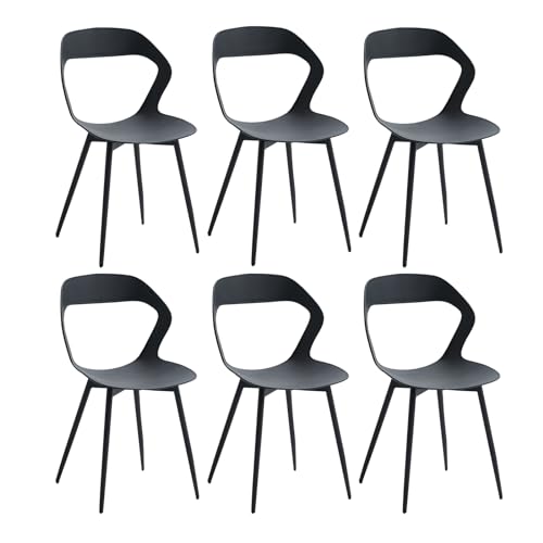 JZGORC 6er Set Nordisches Esszimmerstuhl, Küchenstuhl, Mit Metallbeinen, Großes Hohlrücken-Design, Geeignet für Wohnzimmer, Esszimmer, Freizeitzimmer – Schwarz + Schwarz von JZGORC