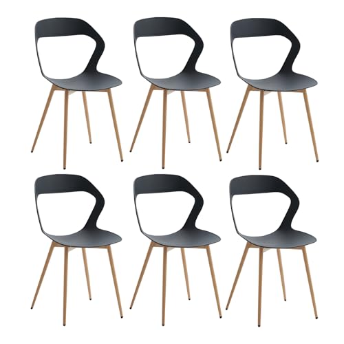 JZGORC 6er Set Nordisches Esszimmerstuhlt, Küchenstuhl, Mit Metallbeinen, Großes Hohlrücken-Design, Geeignet für Wohnzimmer, Esszimmer, Freizeitzimmer – Schwarz + Holz von JZGORC
