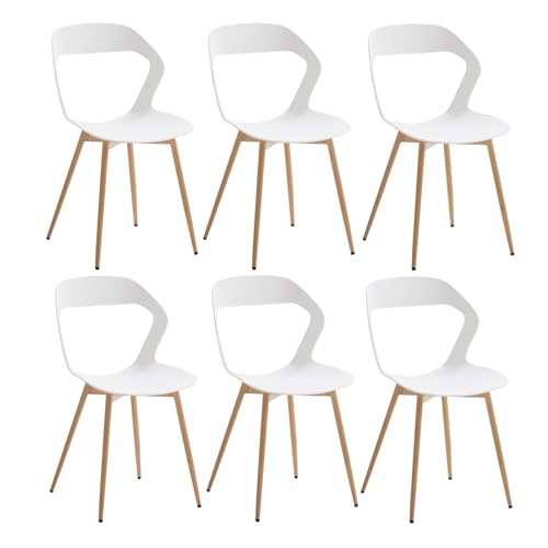 JZGORC 6er Set Nordisches Esszimmerstuhlt, Küchenstuhl, Mit Metallbeinen, Großes Hohlrücken-Design, Geeignet für Wohnzimmer, Esszimmer, Freizeitzimmer – Weiß + Holz von JZGORC
