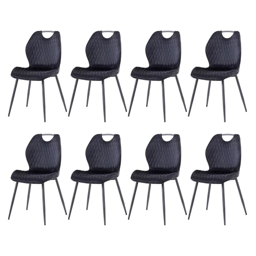 JZGORC 8er Set Esszimmerstühle, Polsterstühle, Wohnzimmerstühle, Holländischer Samtstoff und Metallbeine, Schwarz von JZGORC