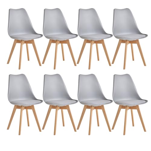 JZGORC 8er-Set Esszimmerstühle, nordische Küchenstühle, Bürostühle mit Beinen aus massiver Buche für Schlafzimmer, Wohnzimmer, Küche – Grau von JZGORC