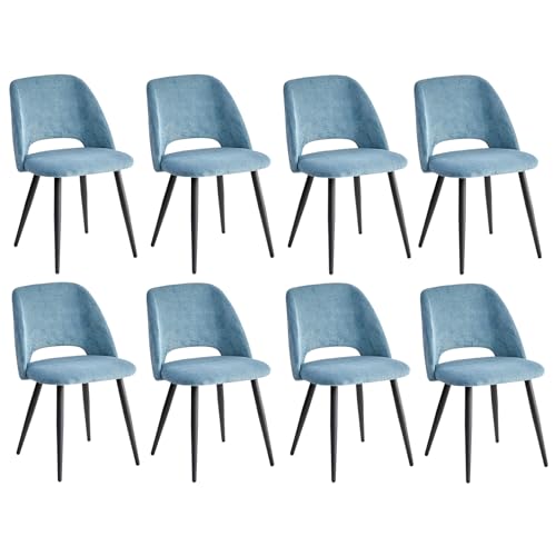 JZGORC 8er-Set Esszimmerstuhl, Küchenstuhl mit Cordstreifen, Gepolsterter Stuhl mit Hohlrückendesign, Geeignet für Esszimmer, Wohnzimmer, Küche, Schlafzimmer – Blau von JZGORC