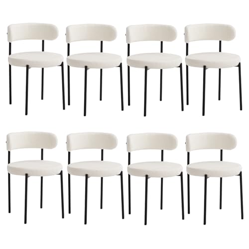 JZGORC 8er Set Esszimmerstuhl, Teddy-Samt-Polsterstuhl, Geeignet für Esszimmer, Wohnzimmer, Schlafzimmer, Konferenzraum – Weiß von JZGORC