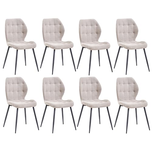 JZGORC 8er-Set Esszimmerstuhl im Nordischen Stil, Küchenstuhl mit Rückenlehne und Schwarzen Metallbeinen, Moderner Leichter Luxus-Wohnzimmerstuhl - Khaki von JZGORC