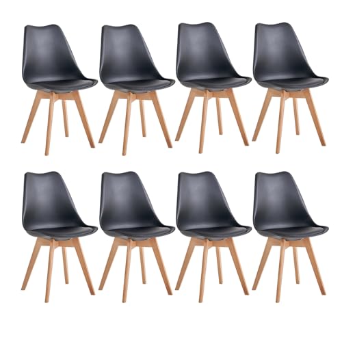 JZGORC 8er Set Modernes Esszimmerstühle, Küchenstühle mit Polsterung und Buchenbeinen für Schlafzimmer, Wohnzimmer, Esszimmer, Küche - Schwarz von JZGORC