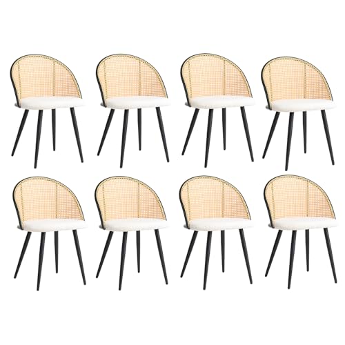 JZGORC 8er Set Modernes Esszimmerstuhl, Rattan-Geflecht-Rückenlehne, Körniger Plüschsitz, Schwarzer Metallrahmen, Kann als Küchenstuhl, Wohnzimmerstuhl Verwendet Werden - 3# von JZGORC