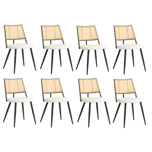 JZGORC 8er Set Modernes Esszimmerstuhl, Rattan-Geflecht-Rückenlehne, Körniger Plüschsitz, Schwarzer Metallrahmen, Kann als Küchenstuhl, Wohnzimmerstuhl Verwendet Werden - 2# von JZGORC