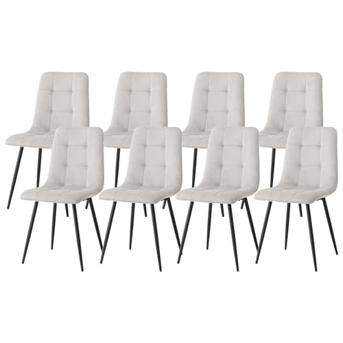 JZGORC 8er-Set Nordischer Esszimmerstuhl, Niederländischer Küchenstuhl aus Cord, Schwarze Metallbeine, Sitzfläche und Rückenlehne aus Hochdichtem Schwamm, Geeignet für Wohnzimmer, Küche – Hellgrau von JZGORC