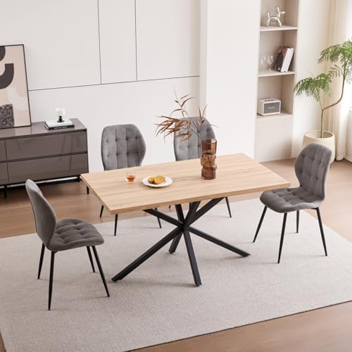 JZGORC Esstisch-Set mit Stühlen, 140 cm Rechteckiger Esstisch und 4 Gepolsterte Esszimmerstühle, Passend für Esszimmer, Küche und Wohnzimmer (Helle Farbe + Dunkelgrau) von JZGORC