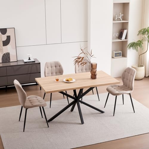 JZGORC Esstisch-Set mit Stühlen, 140 cm Rechteckiger Esstisch und 4 Gepolsterte Esszimmerstühle, Passend für Esszimmer, Küche und Wohnzimmer (Helle Farbe + Khaki) von JZGORC