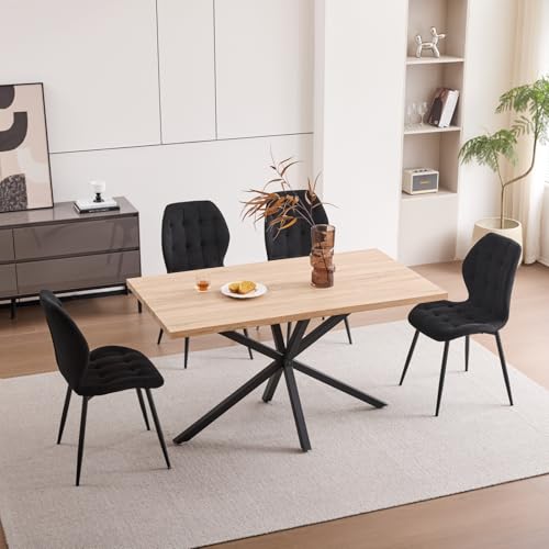 JZGORC Esstisch-Set mit Stühlen, 140 cm Rechteckiger Esstisch und 4 Gepolsterte Esszimmerstühle, Passend für Esszimmer, Küche und Wohnzimmer (Helle Farbe + Schwarz) von JZGORC