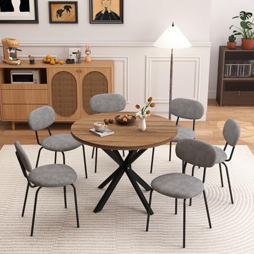 JZGORC Esstisch Stuhl Set mit 6 Stühlen, 100 cm Runder Esstisch aus Holz, Stapelbare Moderne Stühle für Esszimmer, Küche, Wohnzimmer (Dunkel + Dunkelgrau) von JZGORC