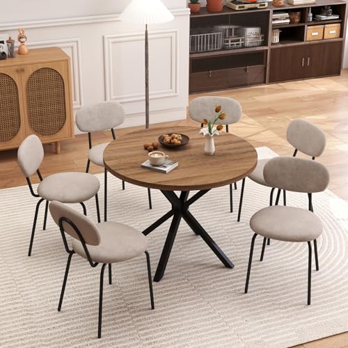 JZGORC Esstisch Stuhl Set mit 6 Stühlen, 100 cm Runder Esstisch aus Holz, Stapelbare Moderne Stühle für Esszimmer, Küche, Wohnzimmer (Dunkel + Khaki) von JZGORC