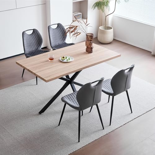 JZGORC Esstisch mit 4 Stühlen Esszimmer-Set,140 * 78 * 77 cm Rechteckiger Esstisch aus Holz,4 Stühle mit hoher Rückenlehne, Schwarze Meta-Beine,Hellbrauner Tisch+Grau Stühle von JZGORC