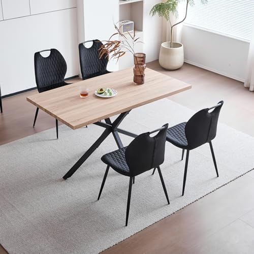 JZGORC Esstisch mit 4 Stühlen Esszimmer-Set,140 * 78 * 77 cm Rechteckiger Esstisch aus Holz,4 Stühle mit hoher Rückenlehne, Schwarze Meta-Beine,Hellbrauner Tisch+Schwarze Stühle von JZGORC