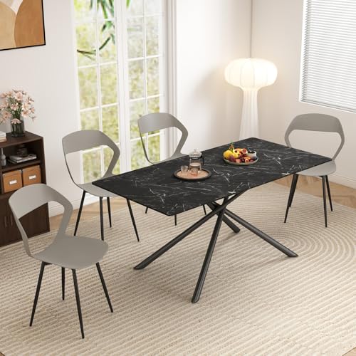 JZGORC Esstisch und Stuhlset, 180 cm Rechteckiger Esstisch, 4 Küchenstühle mit Hohllehne, für Wohnzimmer, Küche, Büro (Schwarz+Grau+Schwarz) von JZGORC