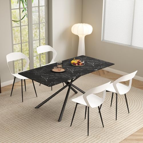 JZGORC Esstisch und Stuhlset, 180 cm Rechteckiger Esstisch, 4 Küchenstühle mit Hohllehne, für Wohnzimmer, Küche, Büro (Schwarz+Weiß+Schwarz) von JZGORC