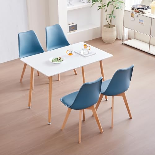JZGORC Esszimmer-Set, Esstisch mit 4 Stühlen, 110 x 70 x 75 cm, Rechteckiger Esstisch aus Holz, 4 Skandinavische Esszimmerstühle, Metallbeine, Dunkelblau von JZGORC