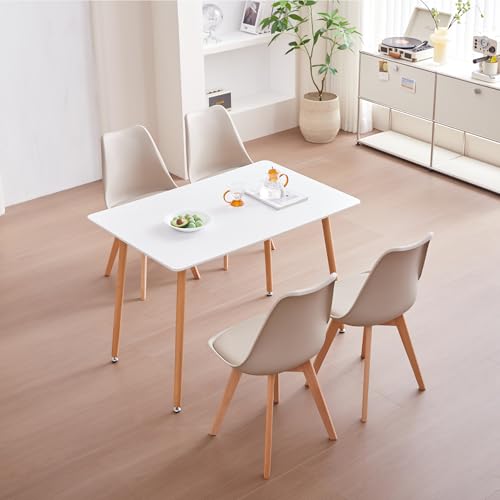 JZGORC Esszimmer-Set, Esstisch mit 4 Stühlen, 110 x 70 x 75 cm, Rechteckiger Esstisch aus Holz, 4 Skandinavische Esszimmerstühle, Metallbeine, Khaki von JZGORC