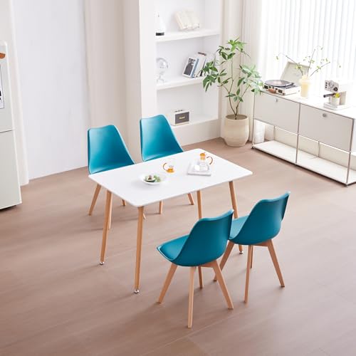 JZGORC Esszimmer-Set, Esstisch mit 4 Stühlen, 110 x 70 x 75 cm, Rechteckiger Esstisch aus Holz, 4 Skandinavische Esszimmerstühle, Metallbeine, Mintgrün von JZGORC